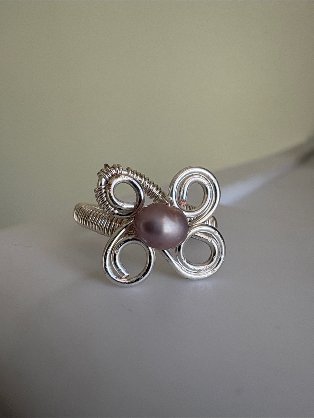 NWOT Real Pearl and Silver Plated Wire Wrapped Ring - Size 6.5